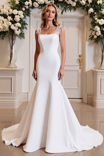 Timeless White Mermaid Lace Satin Wedding Dress